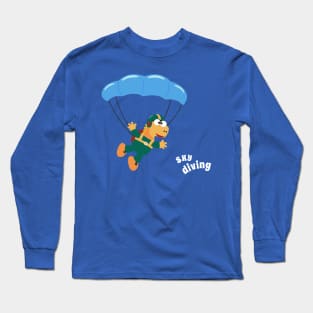 cartoon illustration of skydiving with litlle dinosaur Long Sleeve T-Shirt